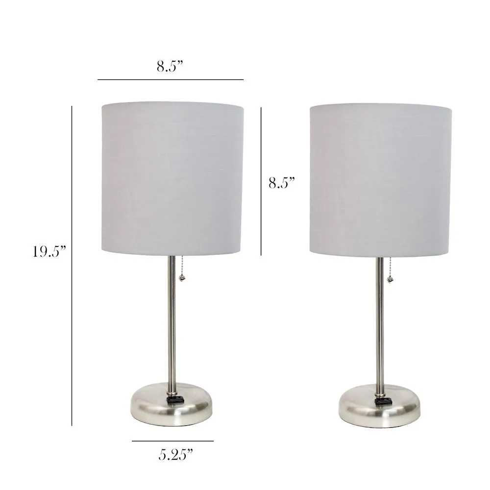 19.5" 2 Pack Desk Lamp Set with Charging Outlet and Shade, Gray Shades