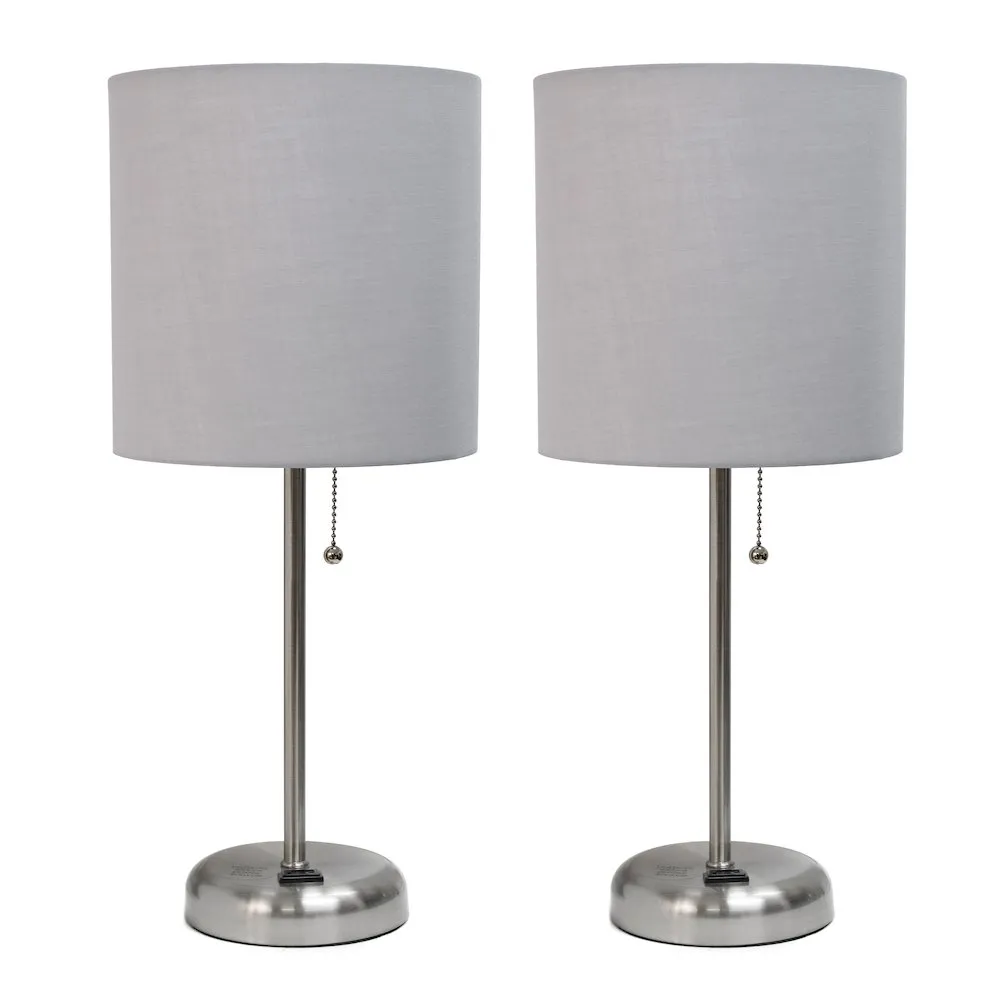 19.5" 2 Pack Desk Lamp Set with Charging Outlet and Shade, Gray Shades