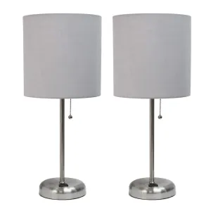 19.5" 2 Pack Desk Lamp Set with Charging Outlet and Shade, Gray Shades