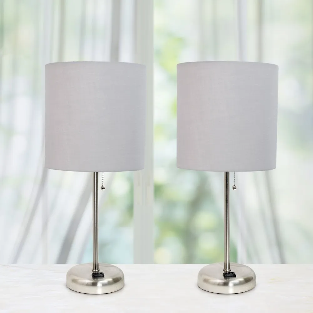 19.5" 2 Pack Desk Lamp Set with Charging Outlet and Shade, Gray Shades
