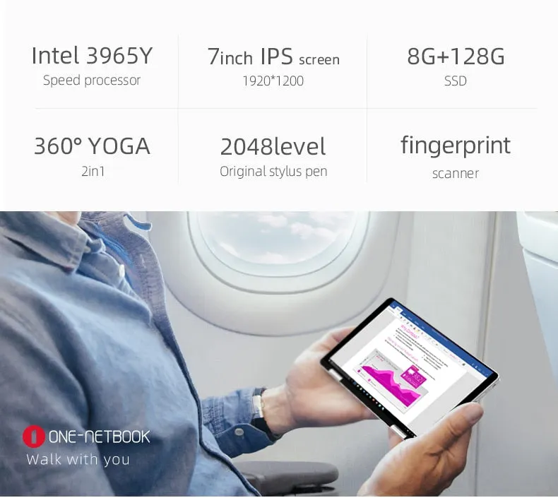 7" One Netbook One Mix Yoga Pocket Laptop (Intel Celeron 3965Y, IPS 1920x1200, Win 10, 8GB Ram, 128GB SSD)