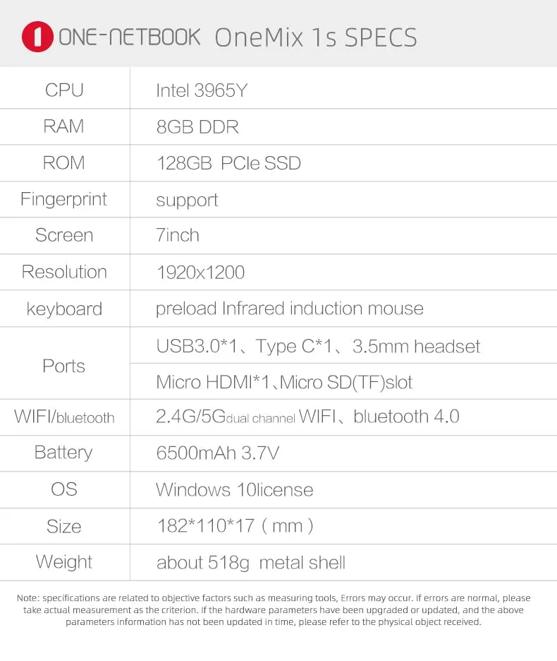 7" One Netbook One Mix Yoga Pocket Laptop (Intel Celeron 3965Y, IPS 1920x1200, Win 10, 8GB Ram, 128GB SSD)