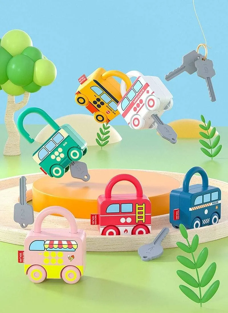 Children Montessori Toys Cartoon Car Unlocking Digital Key Matching Sensory Learning Educational Teaching Aids Pretend Play Toys