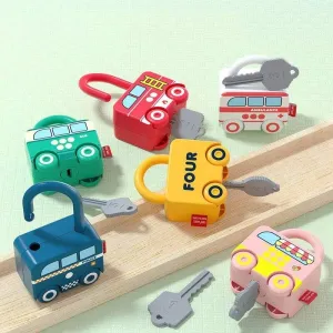 Children Montessori Toys Cartoon Car Unlocking Digital Key Matching Sensory Learning Educational Teaching Aids Pretend Play Toys