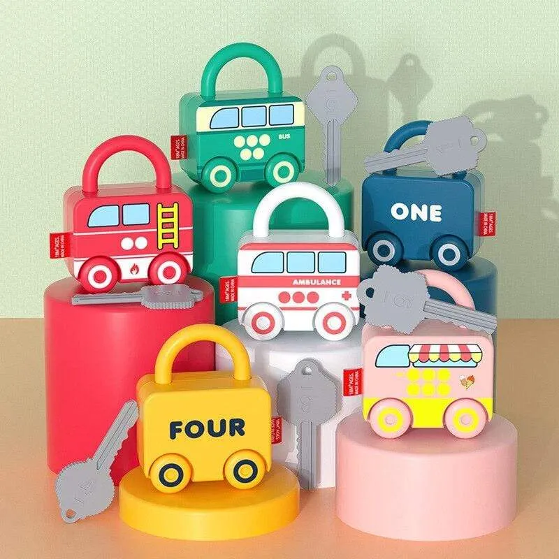 Children Montessori Toys Cartoon Car Unlocking Digital Key Matching Sensory Learning Educational Teaching Aids Pretend Play Toys