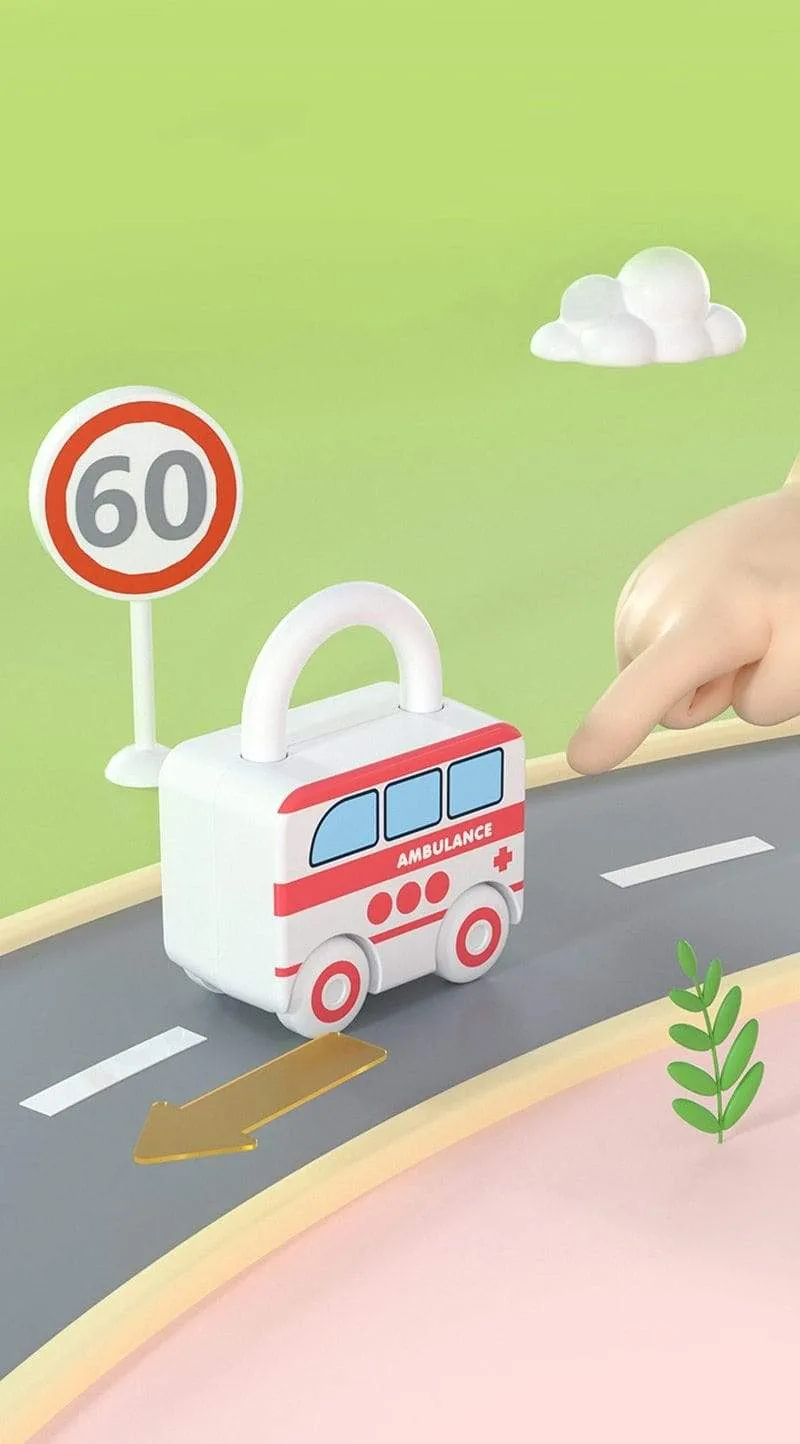 Children Montessori Toys Cartoon Car Unlocking Digital Key Matching Sensory Learning Educational Teaching Aids Pretend Play Toys