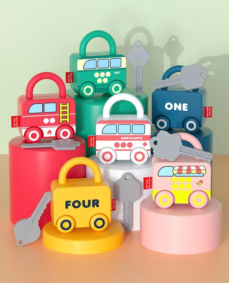 Children Montessori Toys Cartoon Car Unlocking Digital Key Matching Sensory Learning Educational Teaching Aids Pretend Play Toys