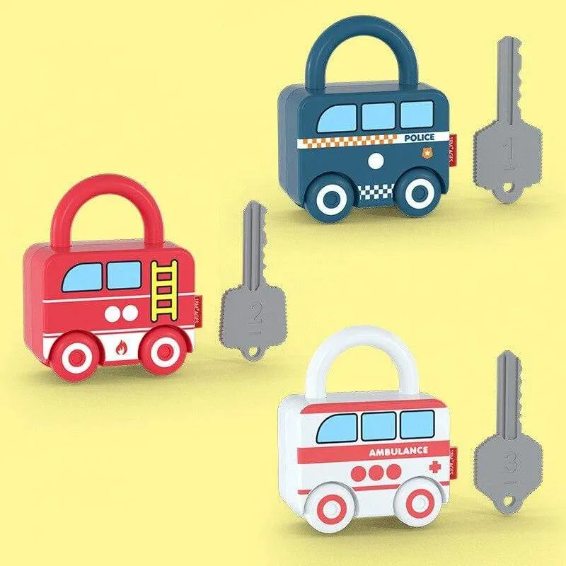 Children Montessori Toys Cartoon Car Unlocking Digital Key Matching Sensory Learning Educational Teaching Aids Pretend Play Toys