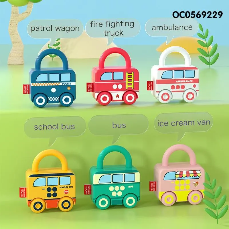 Children Montessori Toys Cartoon Car Unlocking Digital Key Matching Sensory Learning Educational Teaching Aids Pretend Play Toys