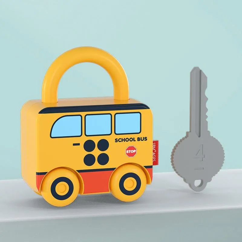 Children Montessori Toys Cartoon Car Unlocking Digital Key Matching Sensory Learning Educational Teaching Aids Pretend Play Toys