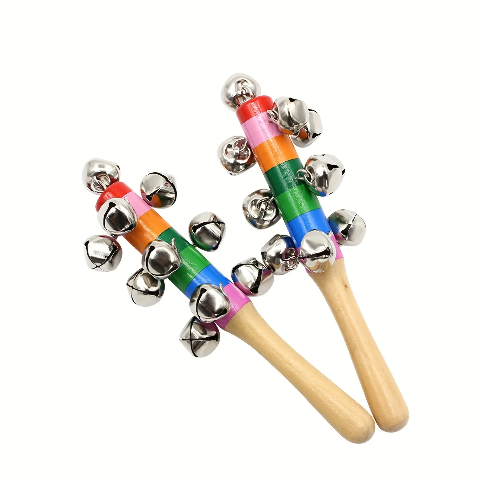 Colorful Rainbow Handle Jingle Stick with 10 Bells