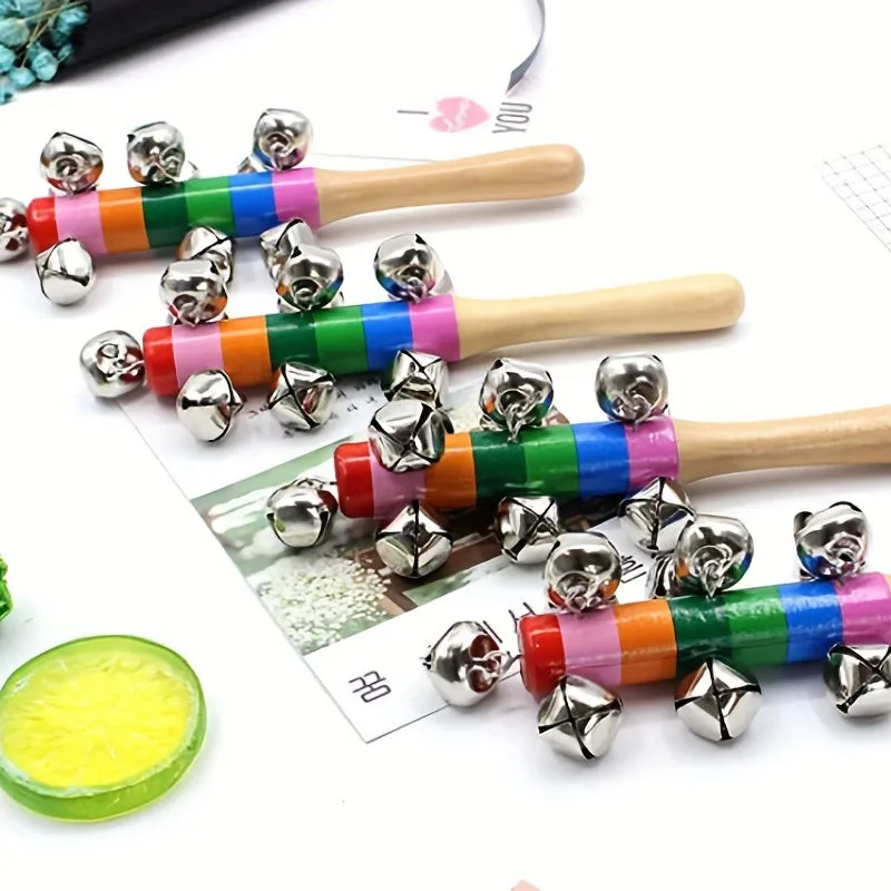 Colorful Rainbow Handle Jingle Stick with 10 Bells