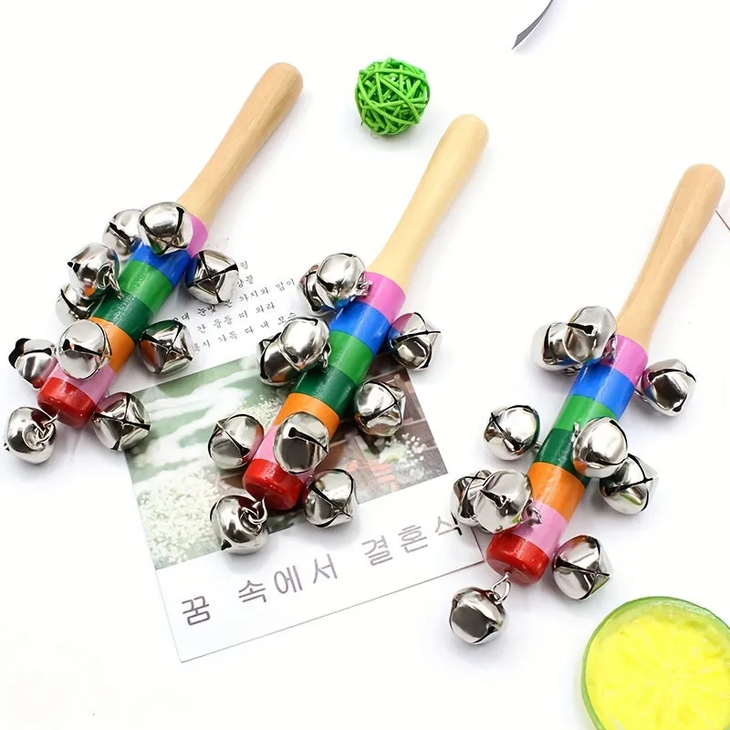 Colorful Rainbow Handle Jingle Stick with 10 Bells