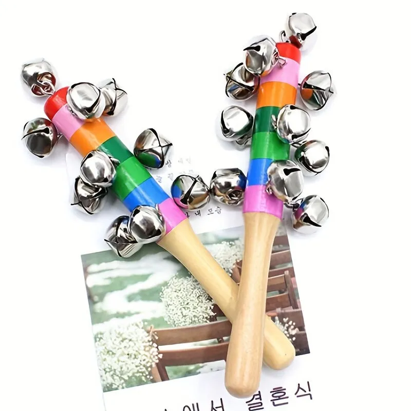 Colorful Rainbow Handle Jingle Stick with 10 Bells