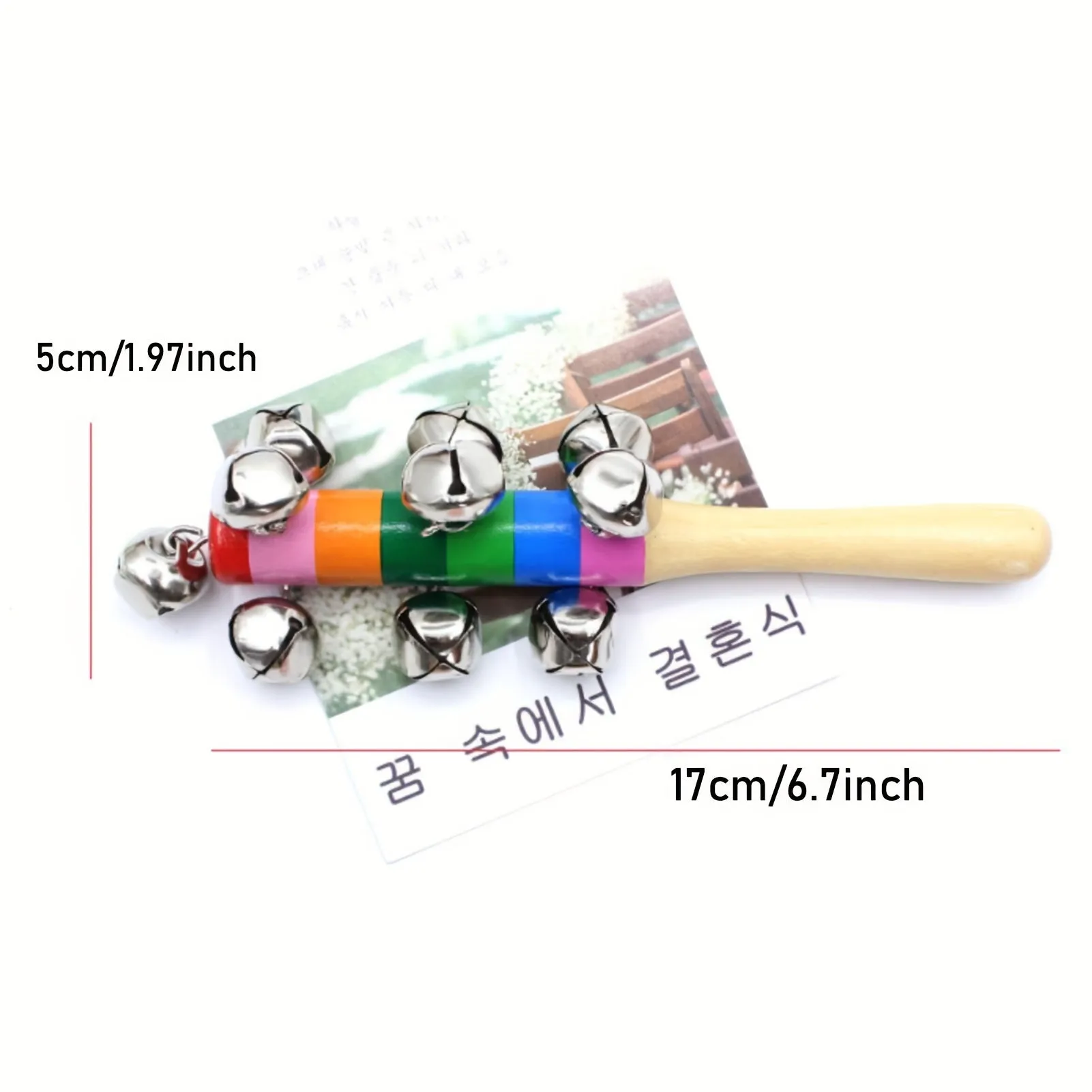 Colorful Rainbow Handle Jingle Stick with 10 Bells