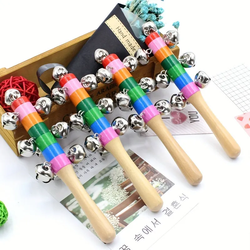 Colorful Rainbow Handle Jingle Stick with 10 Bells
