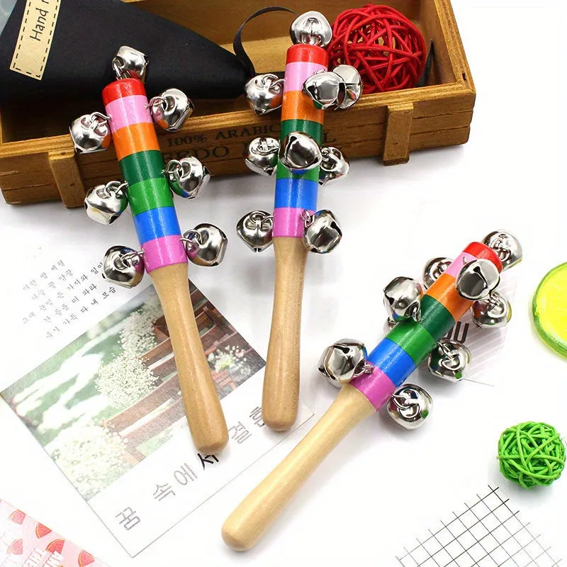 Colorful Rainbow Handle Jingle Stick with 10 Bells