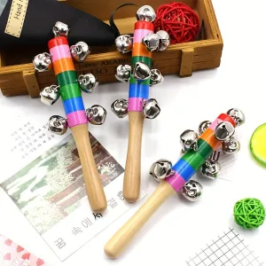 Colorful Rainbow Handle Jingle Stick with 10 Bells