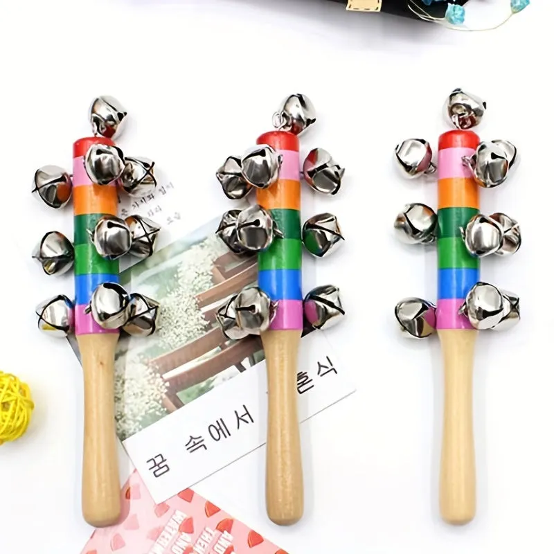 Colorful Rainbow Handle Jingle Stick with 10 Bells