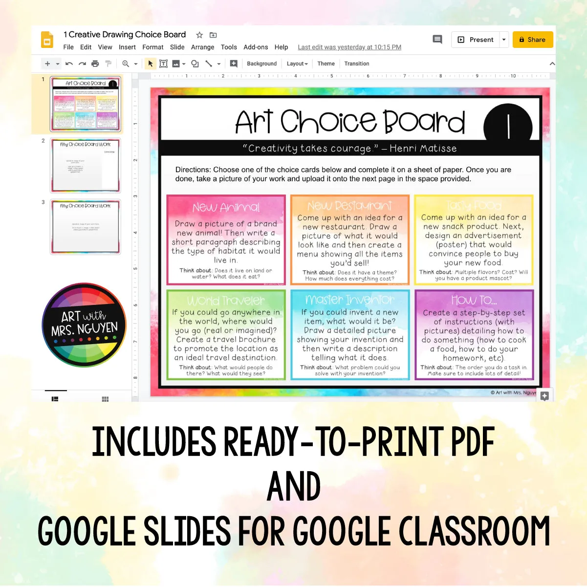 Creative Drawing Choice Boards | Art Distance Learning