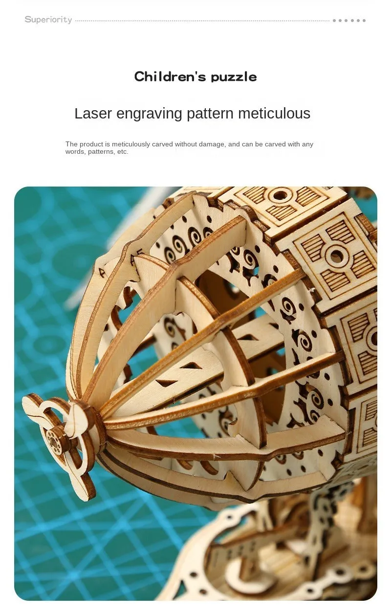 Creative Wooden Art Gift Toys DIY Assembly 3D Wooden Airship Jigsaw Puzzle | PT-011