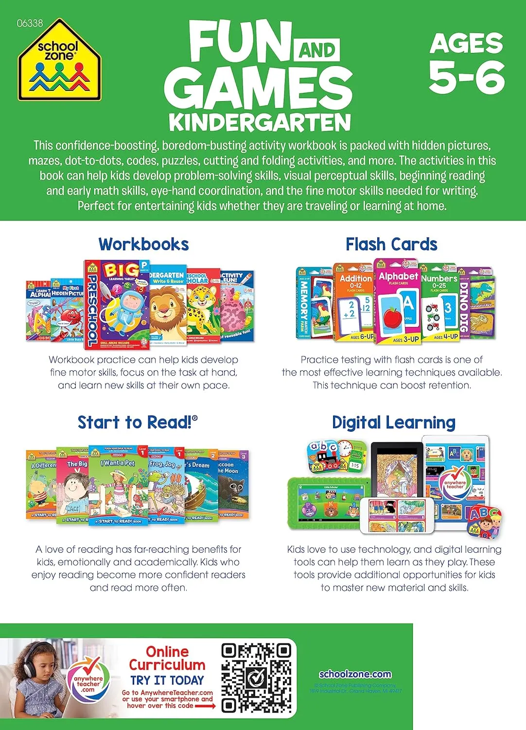 Fun and Games Kindergarten Activity Workbook - Ages 5 to 6, Mazes, Dot-to-Dots, Learn to Draw, Cut-and-Fold, What's Different, and More