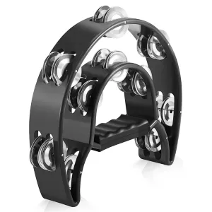 Half Moon Power-2 Tamb Double Row Metal Jingle Tambourine (Black) - Brand New