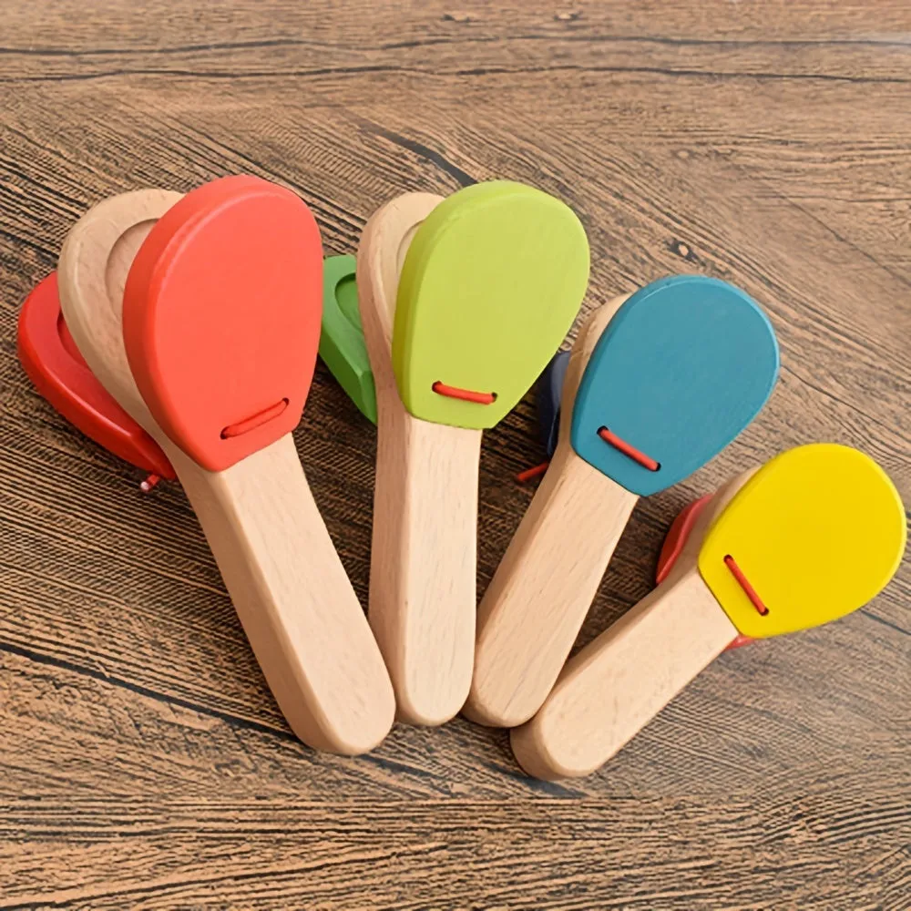 Handcrafted Wooden Clapping Castanets  Random Color