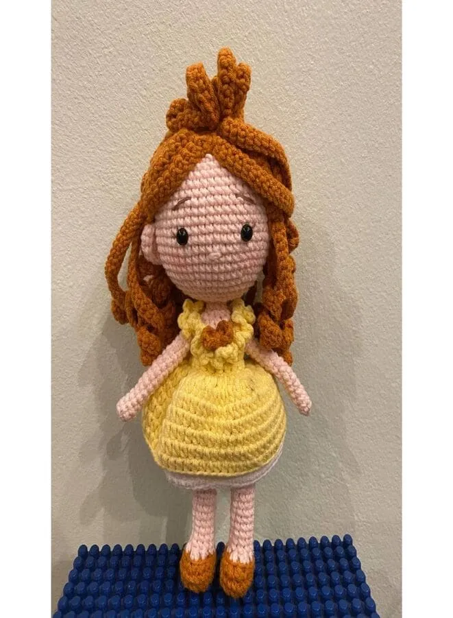 Handmade Natural Cotton Belle Amigurumi Crochet Doll for Kids and Adults, 25cm