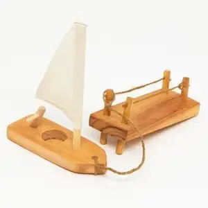 Handmade Wooden Sail Boat and Dock Set
