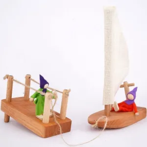 Handmade Wooden Sail Boat and Dock Set
