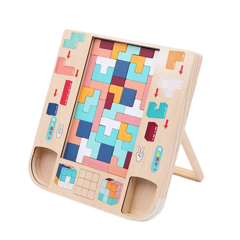 Montessori 2-in-1 Wooden Tetris & Cube Puzzle