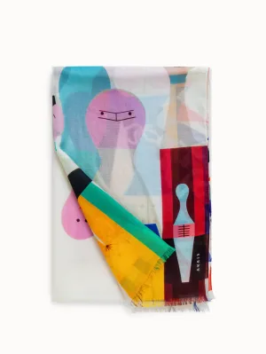 Schal aus Kaschmir und Seide mit Wooden Dolls Druck