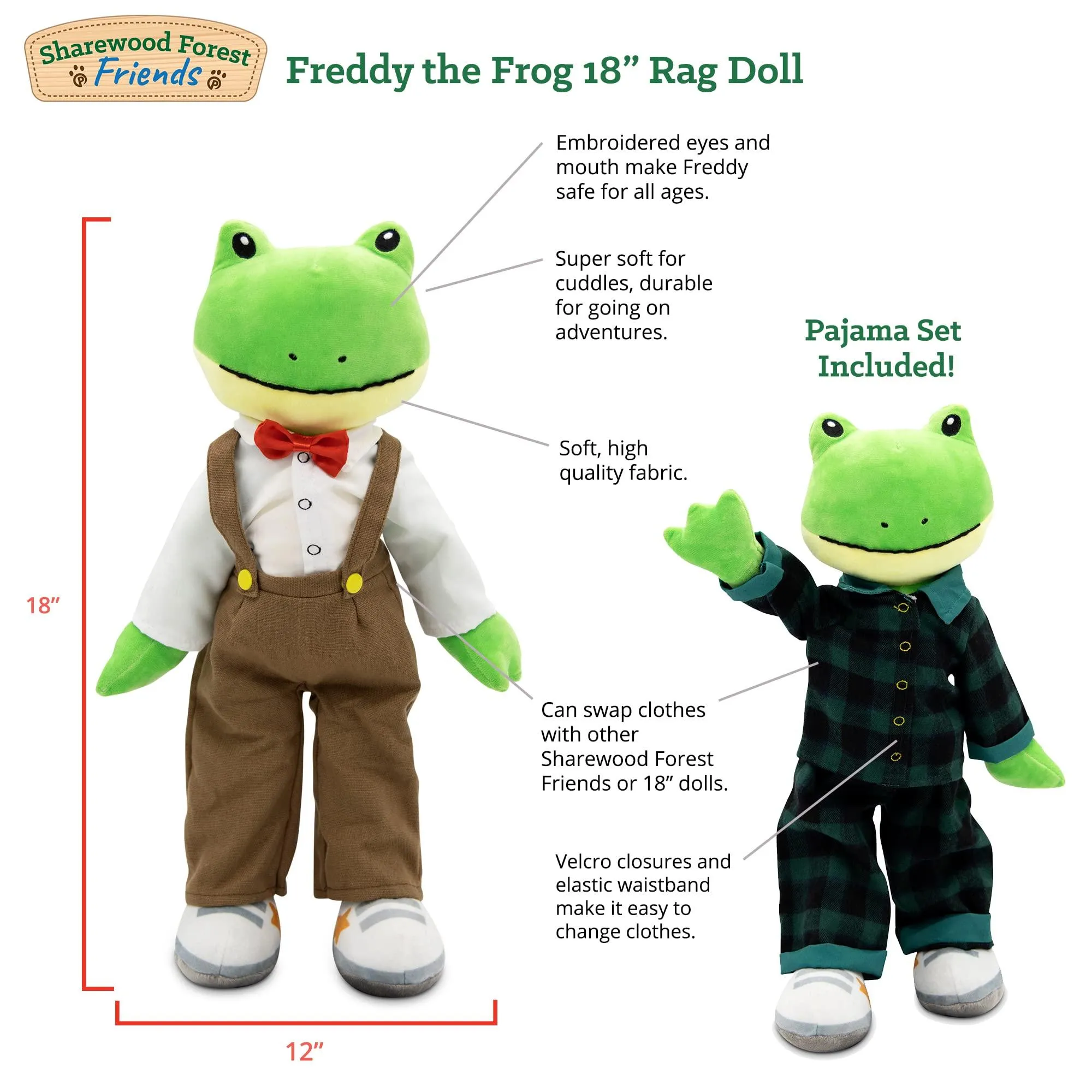 Sharewood Forest Friends 18 Inch Rag Doll Freddy the Frog