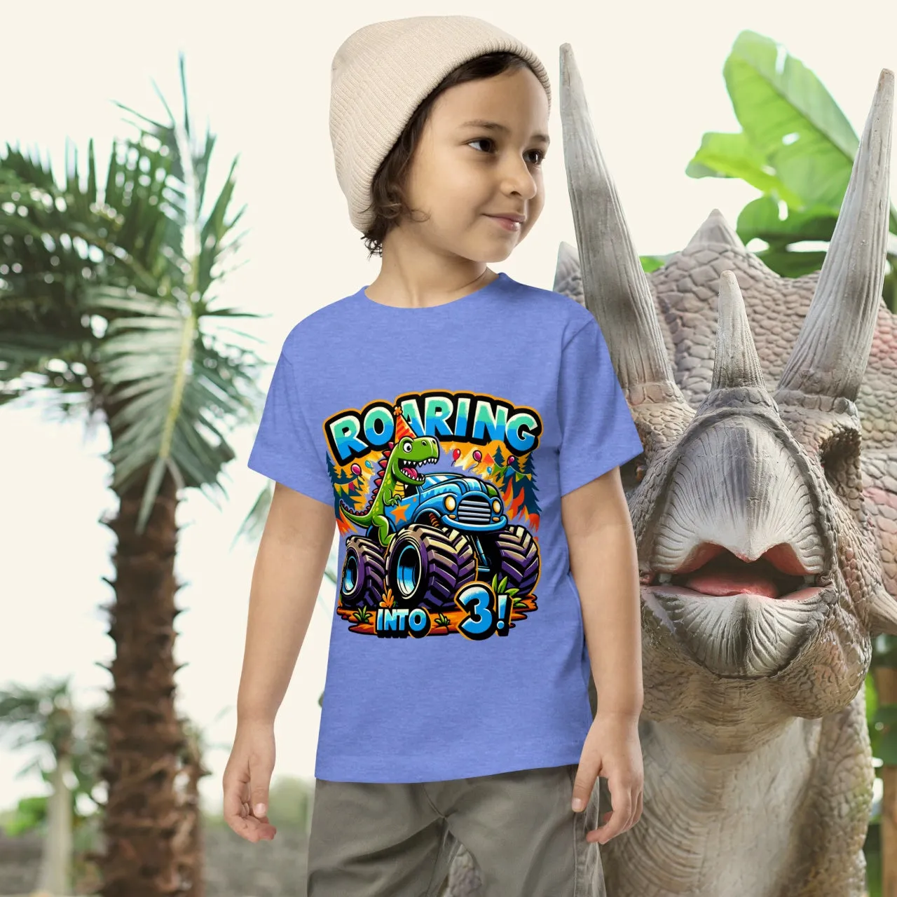 Toddler Short Sleeve Tee Roaring Into Three