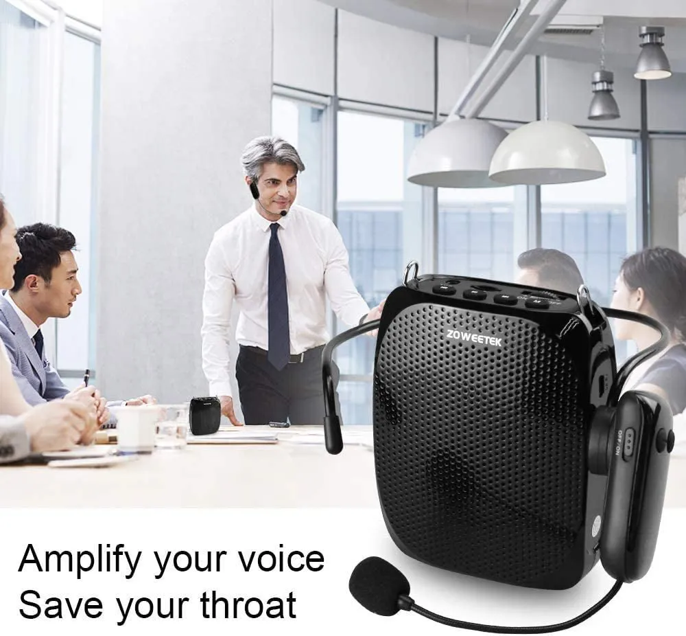 ZOWEETEK Voice Amplifier with UHF Wireless Microphone Headset, 10W 1800Mah Portable Rechargeable PA System Speaker for Multiple Locations Such as Classroom, Meetings, Promotions and Outdoors
